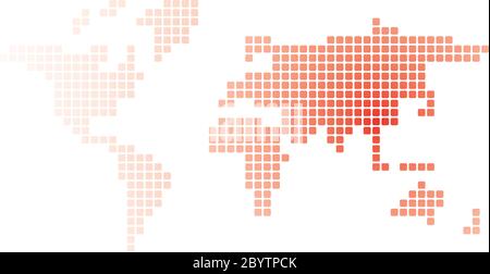 Covid 19 - Coronavirus Krankheit 2019 Themenkarte der Welt. Verpixelte Karte mit rotem Epizentrum der Koronavirus-Krankheit in Wuhan, China. Stock Vektor