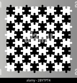 Puzzle nahtlose Hintergrund. Mosaik aus schwarzen und weißen Figuren sieht aus wie Schachtisch. Einfache flache Vektorgrafik. Stock Vektor