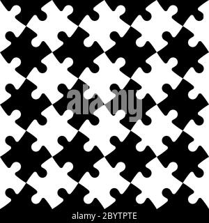 Puzzle nahtlose Hintergrund. Mosaik aus schwarzen und weißen Stücken in diagonaler Anordnung. Einfache flache Vektorgrafik. Stock Vektor