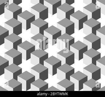 Nahtloses geometrisches 3D-Muster von Würfelsäulen. Abstraktes Design Vektor Hintergrund in Grautönen. Stock Vektor