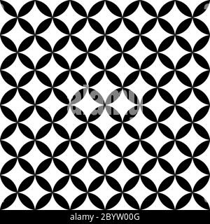 Schwarz-weiße überlappende Kreise. Abstraktes Retro-Design nahtloses Muster. Einfacher geometrischer Vektorhintergrund. Stock Vektor