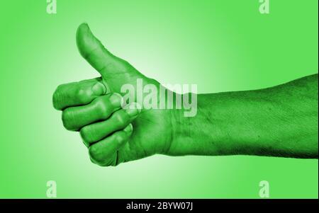 Alte Frau mit Arthritis geben den Daumen nach oben Zeichen Stockfoto