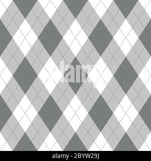Grau argyle nahtlose Muster Hintergrund.Diamant-Formen mit gestrichelten Linien. Einfache flache Vektorgrafik. Stock Vektor