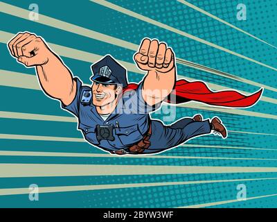 Superheld der Polizei. Der Polizist COP fliegt Stock Vektor