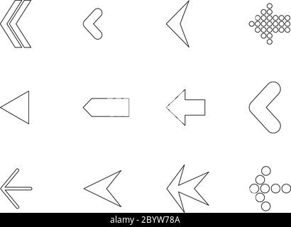 Satz von unterschiedlich gestalteten Pfeilen. Einfache schwarze flache Vektorsymbole. Stock Vektor