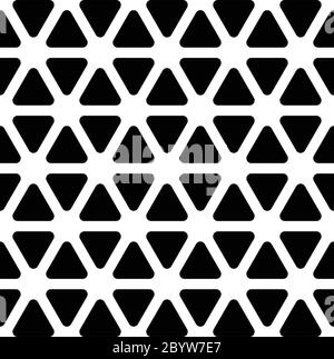 Nahtloses geometrisches Muster aus isometrischen Dreiecken mit abgerundeten Ecken. Abstrakter Vektor-Hintergrund in Schwarz-Weiß. Stock Vektor