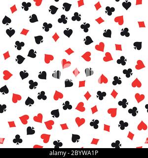 Poker-Karte Anzug nahtlose Muster Hintergrund. Schwarze Pik und Keulen. Rote Herzen und Diamanten Singns. Abstrakter Vektor-Hintergrund. Stock Vektor
