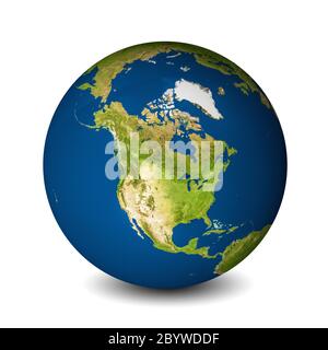 Erdkugel auf weißem Hintergrund isoliert. Satellitenansicht mit Schwerpunkt auf Nordamerika. Elemente dieses Bildes, die von der NASA bereitgestellt wurden. Stockfoto