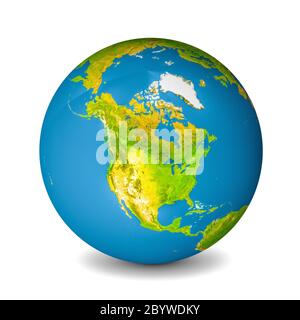 Erdkugel auf weißem Hintergrund isoliert. Satellitenansicht mit Schwerpunkt auf Nordamerika. Elemente dieses Bildes, die von der NASA bereitgestellt wurden. Stockfoto