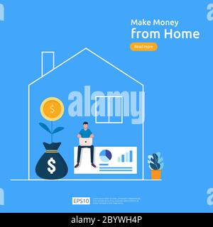 Freiberufler zu Hause sitzen. Arbeitgeber Büro Arbeitsplatz Schreibtisch mit Laptop arbeiten. Geld verdienen von zu Hause Konzept. Stock Vektor