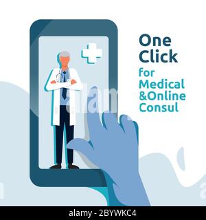 Online-Gesundheitswesen und medizinische Beratung. Anruf und Chat Arzt Diagnose berät Support-Konzept. Vorlage für Web-Landing-Page, Banner Stock Vektor