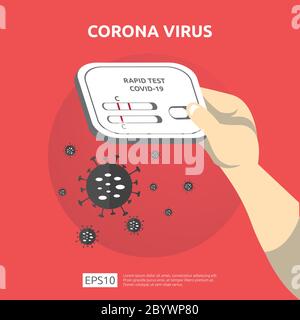 Hand hält ein Schnelltestkit für COVID-19 2019-nCoV. Ausbruch des pandemischen Coronavirus. Warnung Vorsicht Gefahr und Risiko für die öffentliche Gesundheit Krankheitskonzept. Coro Stock Vektor