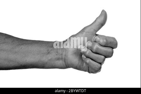 Alte Frau mit Arthritis geben den Daumen nach oben Zeichen Stockfoto