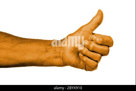Alte Frau mit Arthritis geben den Daumen nach oben Zeichen Stockfoto