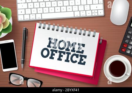 Vorlage für Vektorbanner für Home Office-Arbeit. Home Office Text in White Space mit freiberuflichen Elementen für Remote-Online-Computer Business Workplace. Stock Vektor