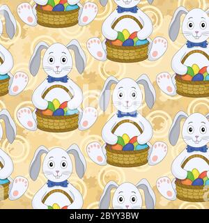 Nahtloses Muster, Hasen mit Ostereiern Stockfoto