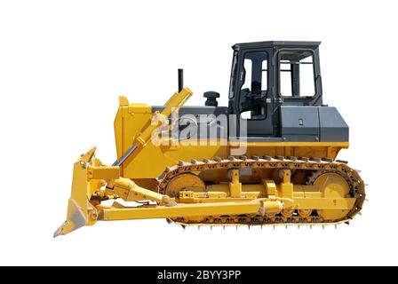 Seitenansicht der Bulldozer auf weiß Stockfoto