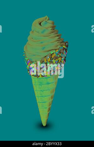 Schokoladeneis auf Waffelkegel Stockfoto