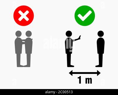Soziale Distancing Halten Sie Ihre Distanz 1 Meter Keine Hugs Begrüßung Infografik. Vektorbild. Stock Vektor