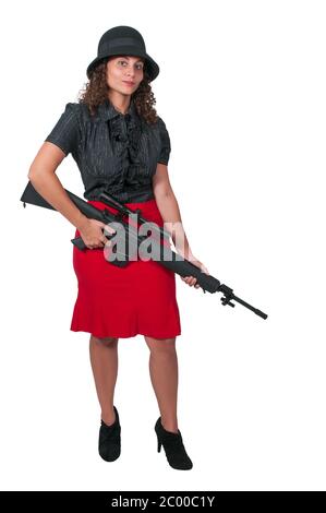 Frau mit Sturmgewehr Stockfoto