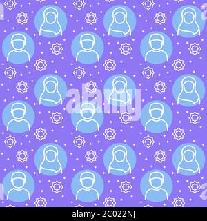 Muslim Muster Symbol Mann Frau hijab arabischen Ornament ramadan Kareem mit gefüllten Farbe Hintergrund blau Thema flache Stil Vektor. Stockfoto