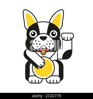 Lucky Französisch Bulldog-Symbol bringt Glück isoliert auf weißem Hintergrund. Stock Vektor