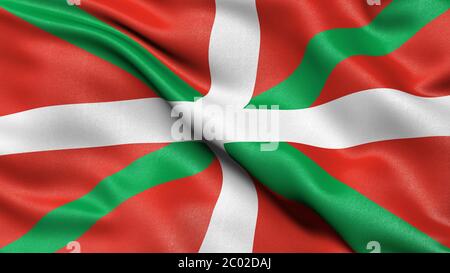 Flagge der Autonomen baskischen Gemeinschaft winkt im Wind. 3D-Darstellung. Stockfoto