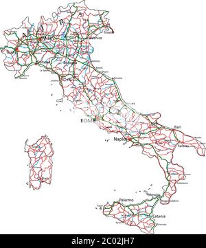 Italien Straßen- und Autobahnkarte. Vektorgrafik. Stock Vektor