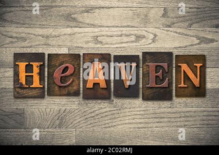 Himmel Konzept Holz Briefpresse Typ Stockfoto