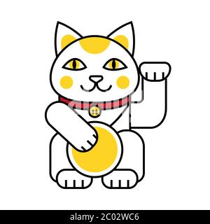 Lucky Katze Symbol bringt Glück isoliert auf weißem Hintergrund. Maneki neko Cartoon Katze. Stock Vektor