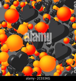 Schwarze Herzen und goldene Kugeln Nahtloses Muster Stock Vektor