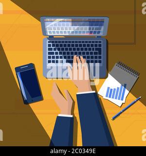 Büroelemente auf dem Schreibtisch und Computer . Vector illustraion EPS 10 Stock Vektor