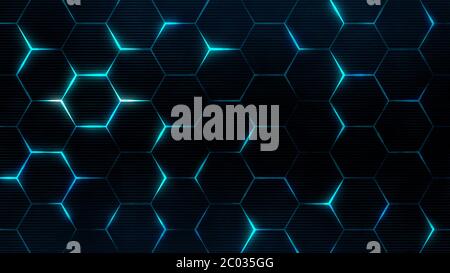 Futuristisches Oberflächenkonzept mit Sechsecken. Trendige Sci-Fi-Technologie Hintergrund mit sechseckigen Muster. Stockfoto