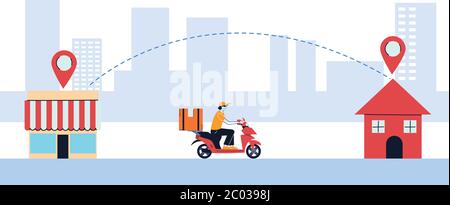 Lieferung von Waren vom Geschäft zu Hause Vektor Illustration Design Stock Vektor