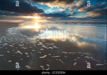 Gold Sonnenuntergang über der Nordseeküste Stockfoto