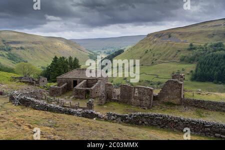 Ruinen der Crackpot Hall in der Nähe von Keld auf dem Gipfel von Swaledale im Yorkshire Dales National Park, Großbritannien. Stockfoto