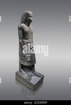 Alte ägyptische Statue von Aanen, zweiter Priester von Amon, Granodioit, Neues Königreich, 18. Dynastie, (1390-1353, Theben. Ägyptisches Museum, Turin. Ein würdegeI Stockfoto