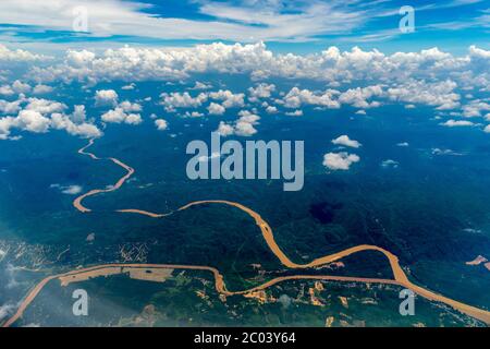 Eine Vogelperspektive auf einen Fluss, Kota Bharu, Malaysia Stockfoto