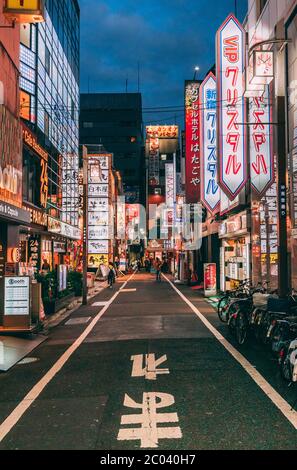 Shinjuku Straßen mit Neonschildern (Tokio, Japan) Stockfoto