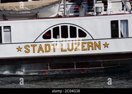 Stadt Luzern Raddampfer Nahaufnahme des Raddampfers Stockfoto