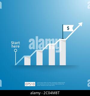 Business Growup Chart bar mit Pfeilrichtung. Die Vision des Finanzwachstums steigt. ROI-Rendite. Steigerung der Gewinnmarge c Stock Vektor
