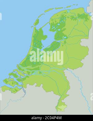 Detaillierte Niederlande physische Karte. Stock Vektor