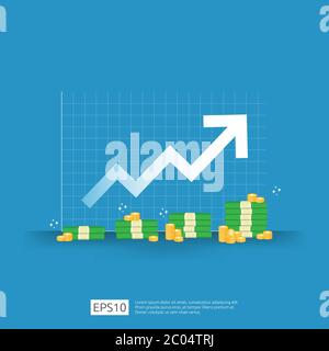 Einkommen Gehaltserhöhung. Geschäft Gewinn Wachstum Margin Umsatz. Finanzierung der Leistung der Rendite ROI-Konzept mit Pfeil. Kosten Verkauf Symbol Stock Vektor