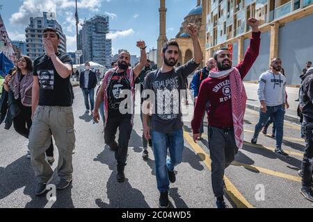 Protest gegen die Regierung auf einem Märtyrerplatz in Beirut, Libanon, März 2020 Stockfoto