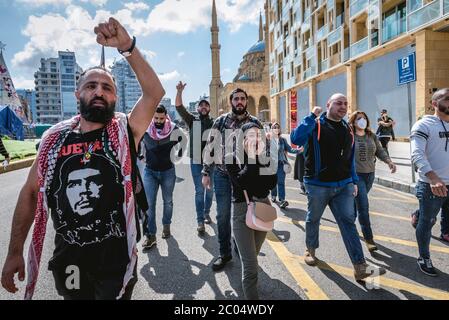 Protest gegen die Regierung auf einem Märtyrerplatz in Beirut, Libanon, März 2020 Stockfoto