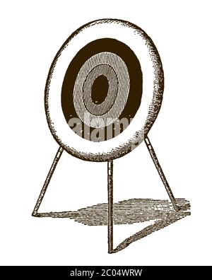 Bogenschießen Ziel auf einem dreibeinigen Stand in drei Viertel Vorderansicht. Illustration nach einem antiken Stich aus dem 19. Jahrhundert Stock Vektor