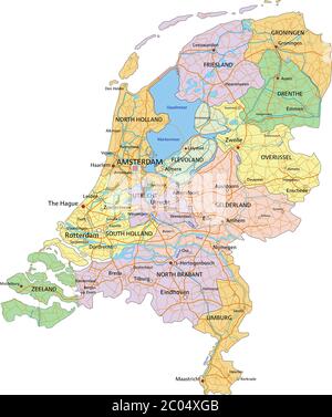 Niederlande - sehr detaillierte bearbeitbare politische Karte mit getrennten Ebenen. Stock Vektor