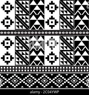 Afrikanisches Tribal Kente monochrome Stoff Stil Vektor-Muster, nahtloses Design mit geometrischen Formen Stock Vektor