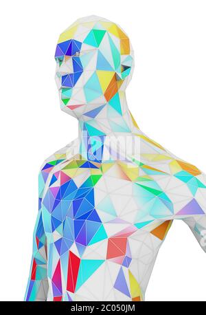 Illustration durch eine Person, die aus verschiedenen farbigen Bereichen im Low-Poly-Stil besteht Stockfoto