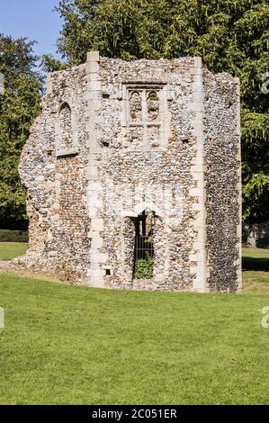 Ruinen der Abtei Dovecote in Bury St Edmunds, Suffolk. Stockfoto